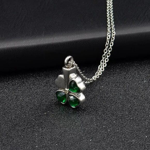 Silver and Green Clover Necklace - Picture 3 of 5